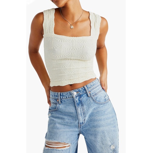 Free People Tops - Intimately Free People Ivory Textured Popcorn Tank Top Square Neck M-L 62728985